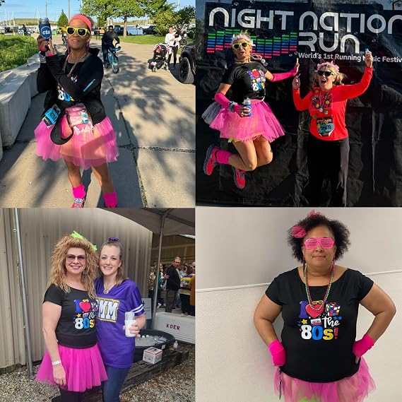 80s Outfit Women Costume Accessories Set T Shirt Shorts Tutu Skirt Neno Party Leg Warmers Headband