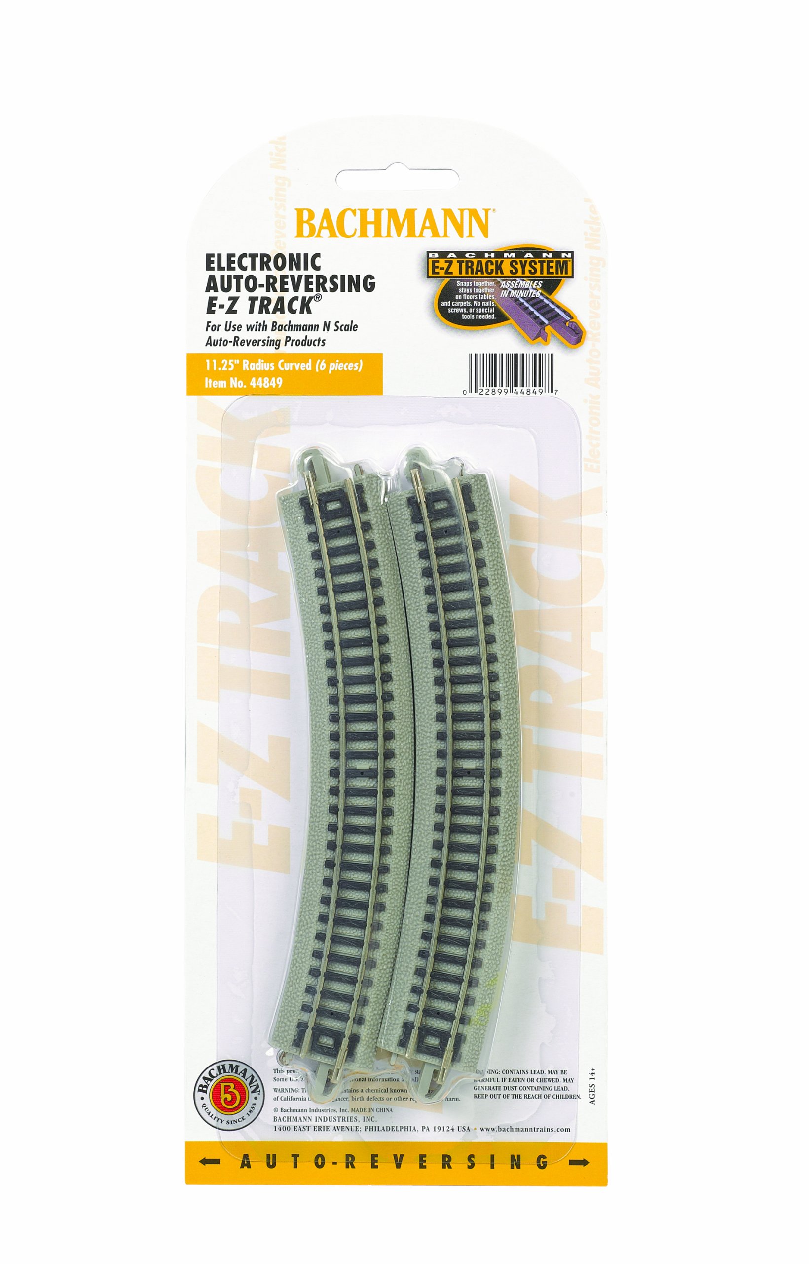 Industries E-Z Track Nickel Silver Auto-Reversing 11.25" Radius Curved Track (6/card) N Scale