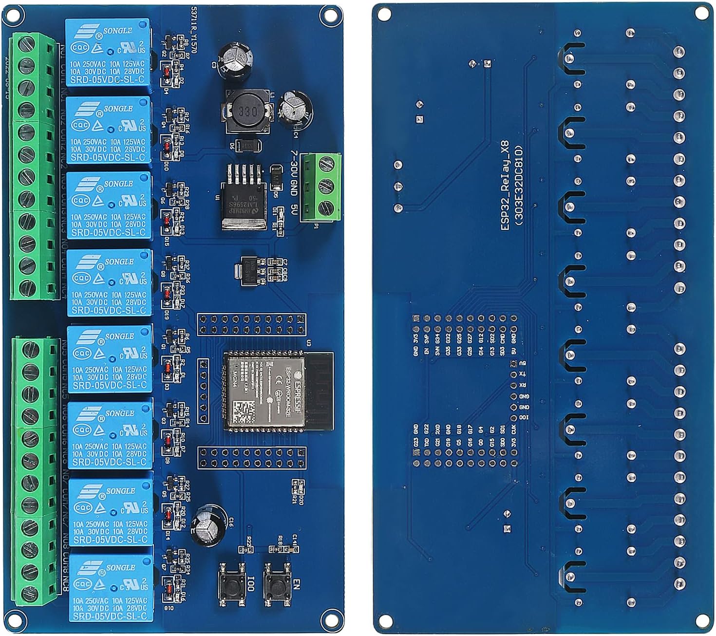 2pcs AC/DC Power Supply ESP32 Development Board Programmable Development Board Wireless WiFi 8 Way Channel 5V Relay Module ESP32-WROOM-32E for Arduino
