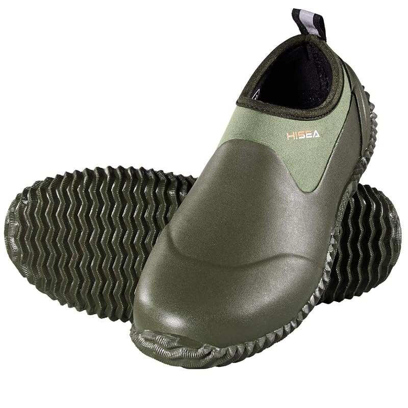 HISEA Unisex Garden Shoes Waterproof Slip-On Rain Boots for Men and Women 10.5 Women/9 Men Green
