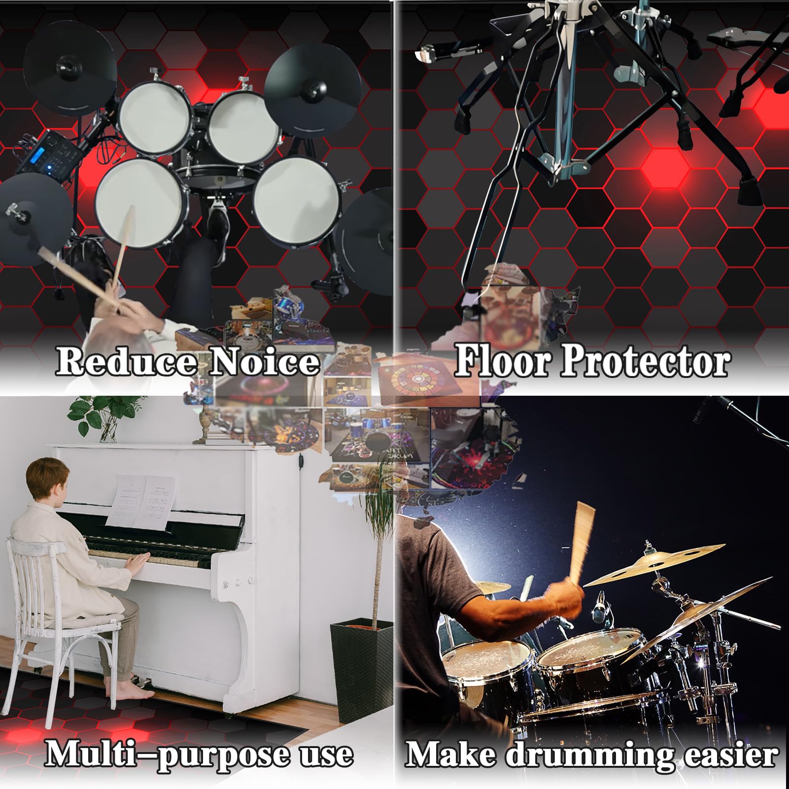 Schlagzeug Teppich mit Schallschutz Schlagzeugteppich rutschfeste Schallschutzmatte 140 x 120 cm Drum Teppich Matte Professioneller Trommel Teppiche Elektrisches Schlagzeug Antivibrationsmatten