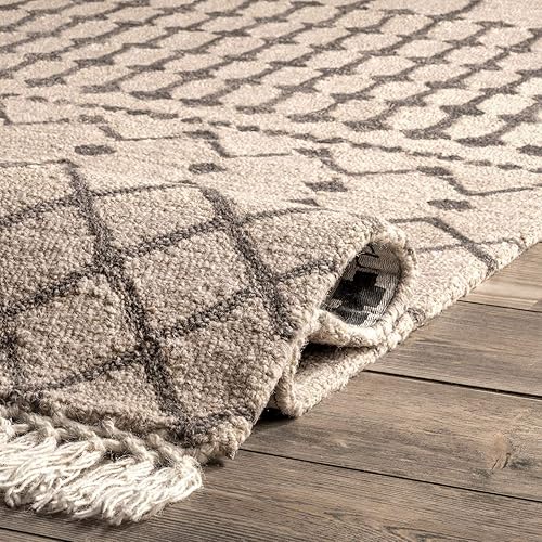 Miniatura 7 de nuLOOM Ismeny - Alfombra moderna de lana enrejada, 4 x 6 pies, color beige