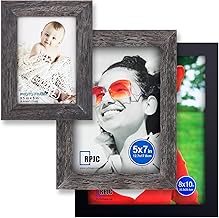 RPJC 3 Pcs Sets Solid Wood Picture Frame with Glass Cover Display Photo 8x10 Black 3.5x5 and 5x7 Driftwood Finish