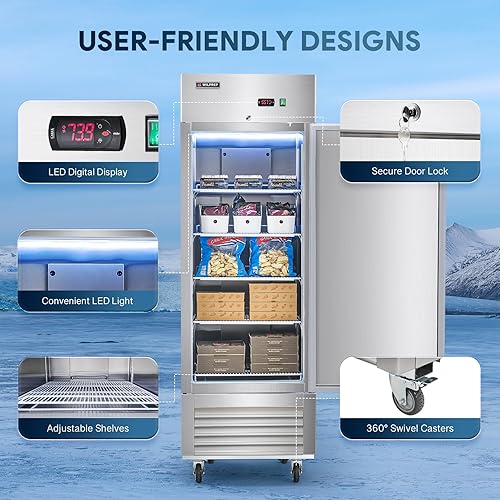 Miniatura 3 de Congelador comercial, 27 "1 puerta sólida congelador vertical con 18.7 pies cúbicos de capacidad, acero inoxidable alcance en congelador con