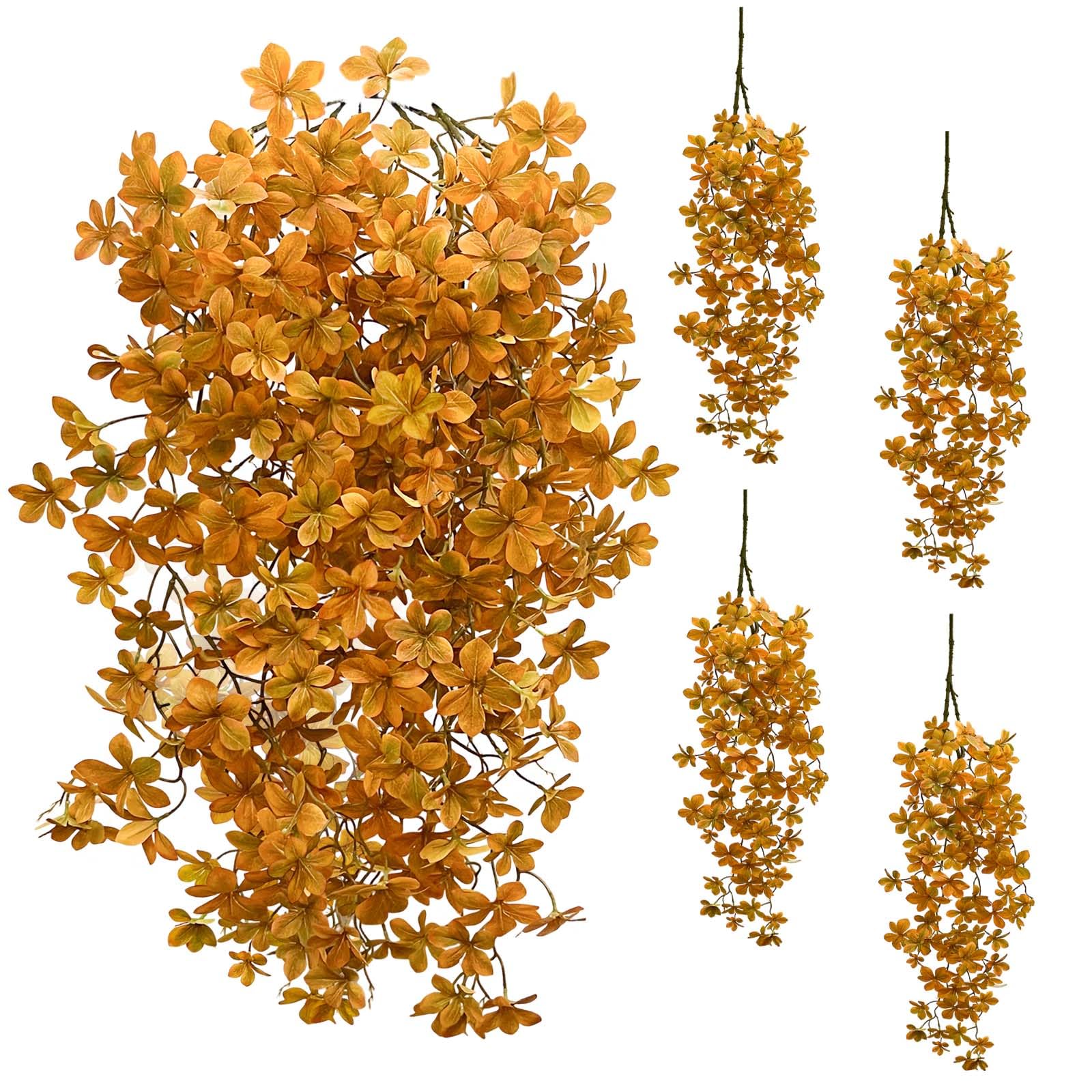 SNAIL GARDEN 4 Bundles Realistic Artificial Hanging Ficus - 100cm Autumn Twigs with Flower-Shaped Tangerine Orange Leaves, Green Veins for Layered Fall Decor,Detachable Leaves for DIY (Indoor/Outdoor)