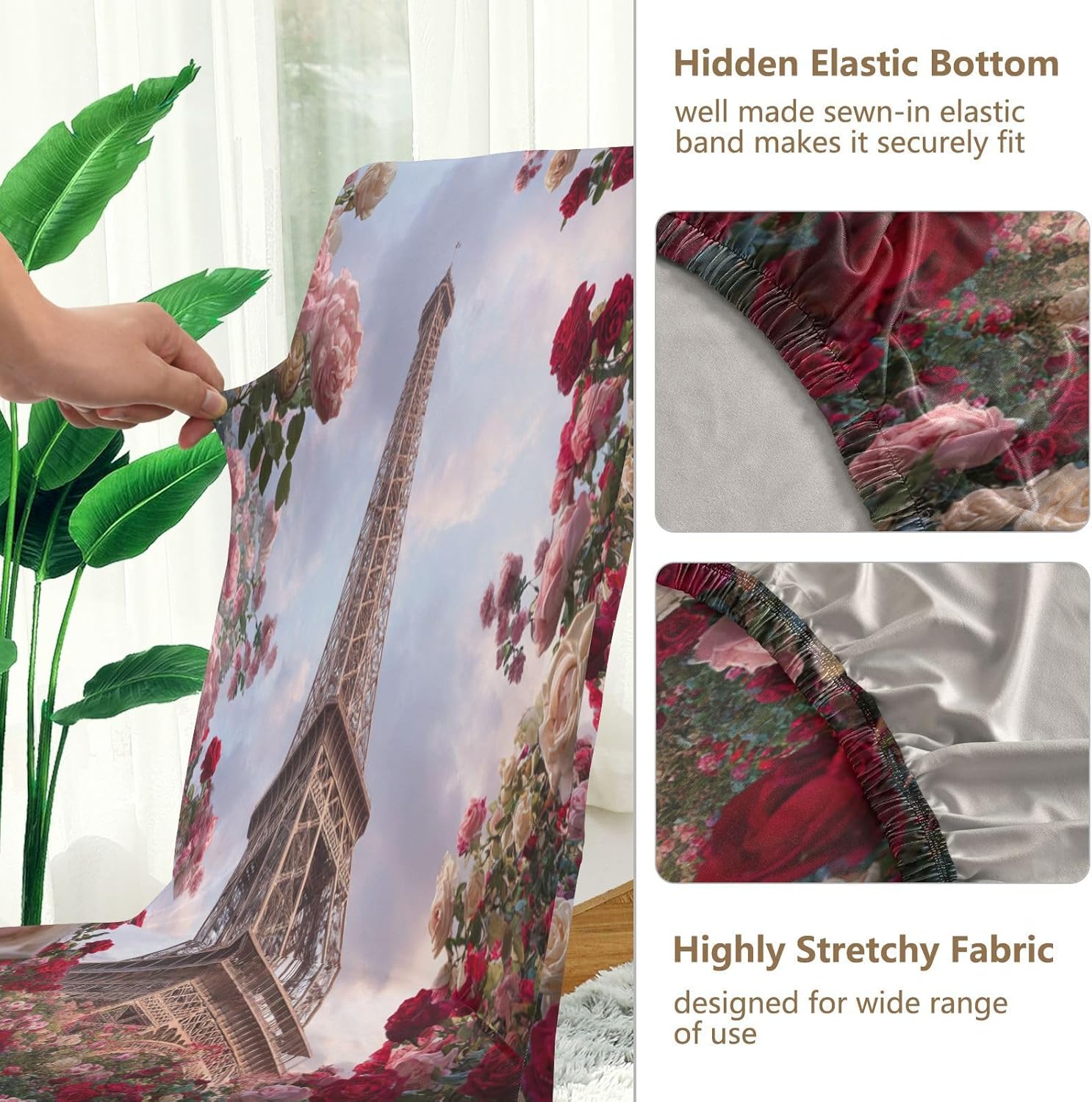 ALAZA Chair Covers for Dining Room, Eiffel Tower Red Roses Stretch Chair Cover Sets Chair Protector Removable Washable for Ktichen Restaurant Hotel