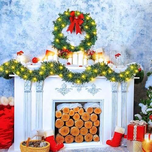 Miniatura 4 de Guirnalda de Navidad de 9 pies con 50 luces LED, funciona con pilas, impermeable, iluminada al aire libre, guirnalda de Navidad para escalera,