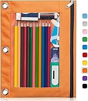 Vista 1 de Forvencer Estuche para lápices de 3 anillas, estuche transparente con cremallera suave, bolsa de lápices de gran capacidad con 3 ojales reforzados
