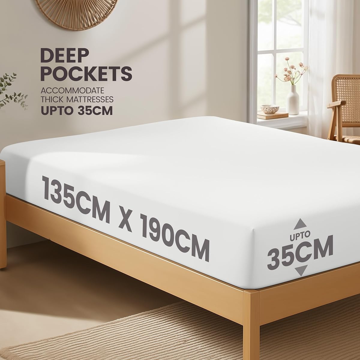 Utopia Bedding Fitted Sheet Double, White - Deep Pocket 14 inch (35 cm) - Easy Care - Soft Brushed Polyster - Microfibre Fabric - Shrinkage and Fade Resistant - Bottom Sheet