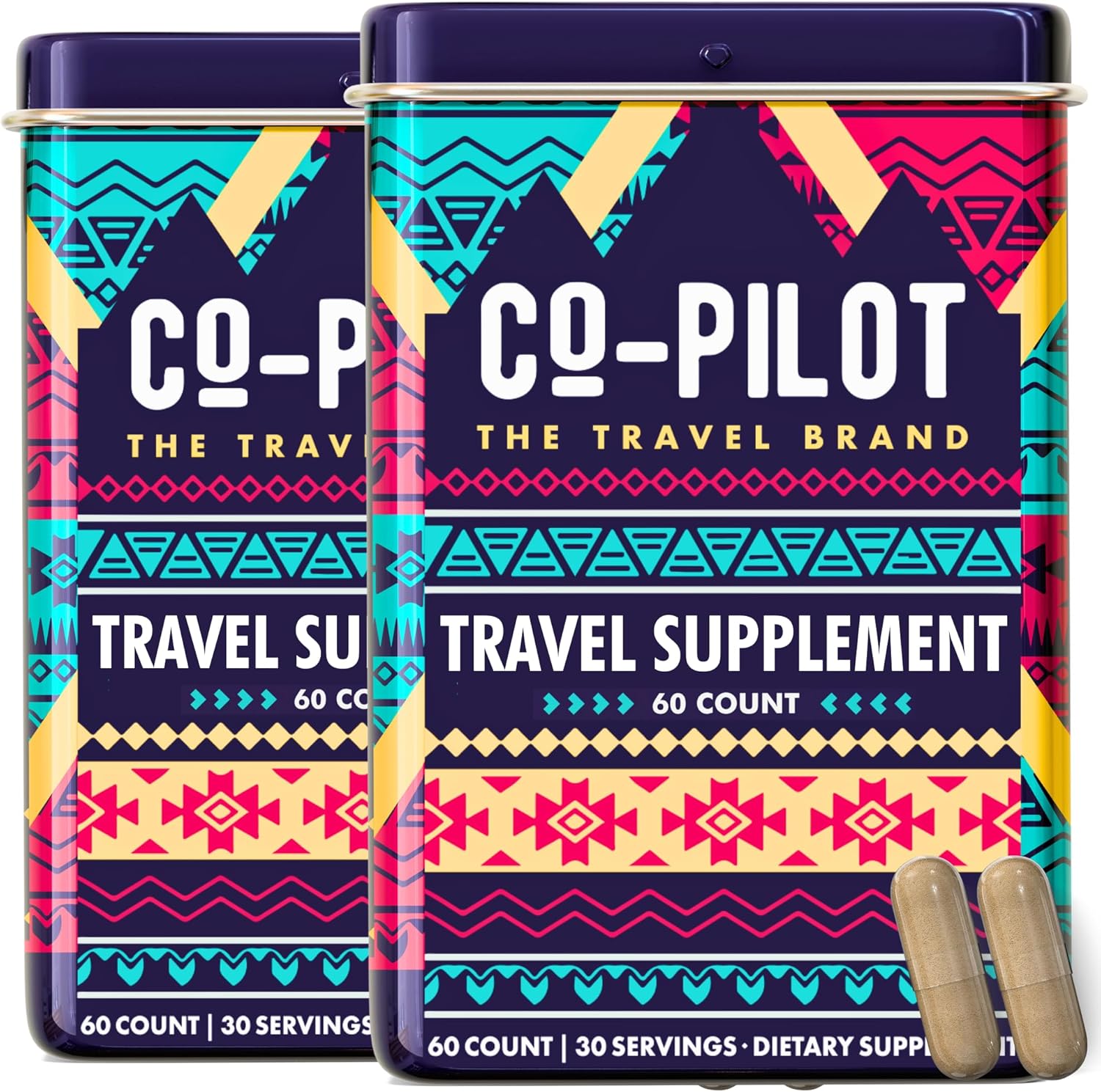 Supplement 2 Pack: Jet Lag Prevention + Ashwagandha, Rhodiola, D3+ for Immune Support, Energy, Digestive Health | Airplane Travel Essentials Multivitamin | Vegan | 120 Count