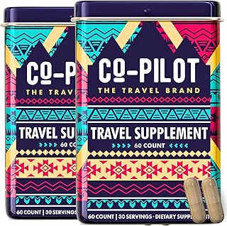 Supplement 2 Pack: Jet Lag Prevention + Ashwagandha, Rhodiola, D3+ for Immune Support, Energy, Digestive Health | Airplane Travel Essentials Multivitamin | Vegan | 120 Count