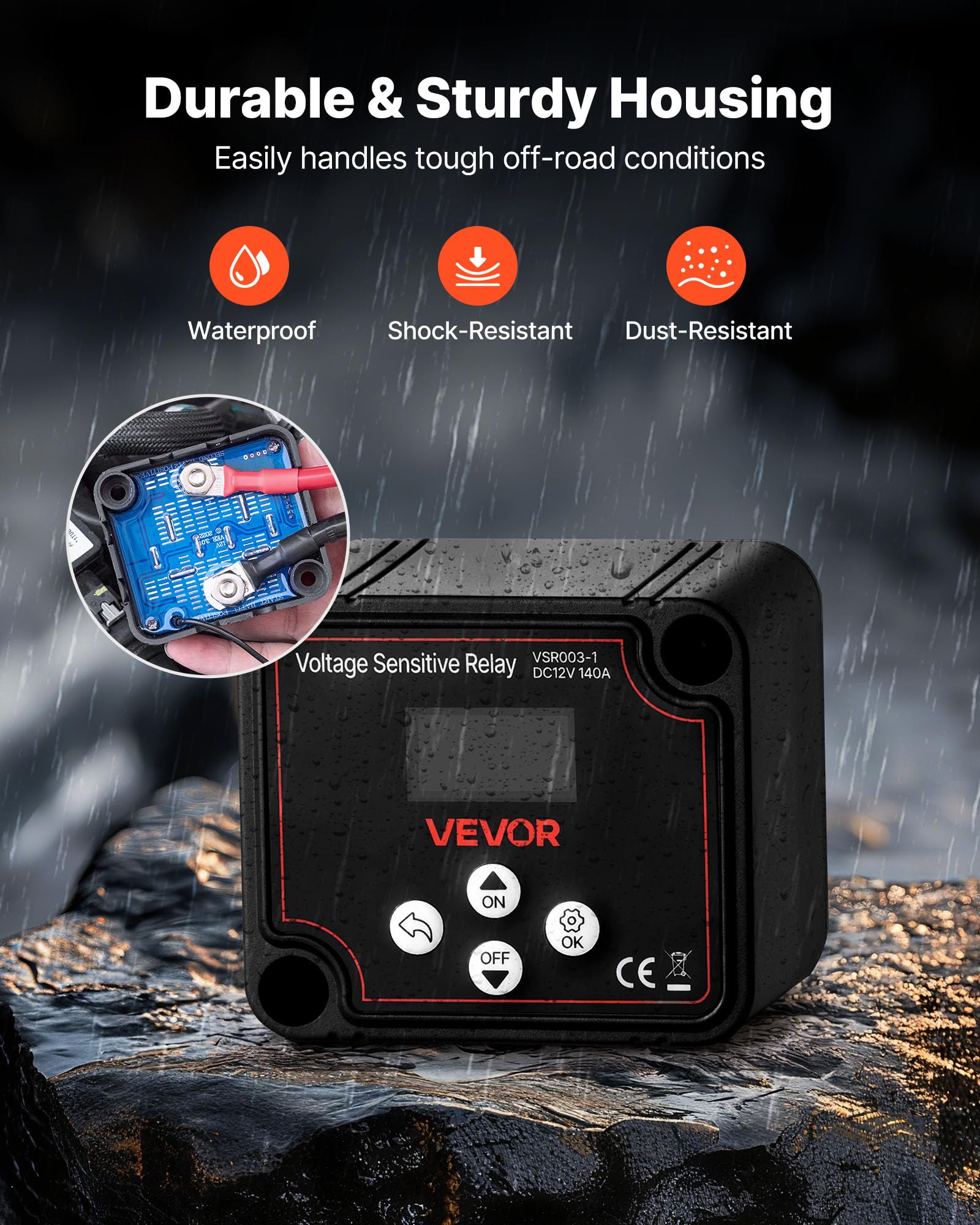 VEVOR Doppelbatterie Trennrelais Kit, 12 V, 140 A, VSR-spannungsempfindliches Relais mit Voltmeter, LCD-Bildschirm, Batterie-Trennschalter, kompatibel mit Blei-Säure-Batterien, für UTV, ATV