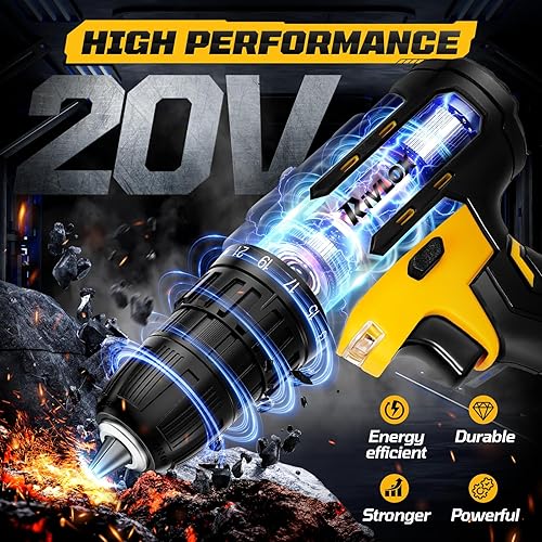 Miniatura 4 de Juego de taladro inalámbrico, 21+1 par de torsión, taladro eléctrico de 20 V con batería de 2000 mAh y cargador de 2 A, equipado con portabrocas sin