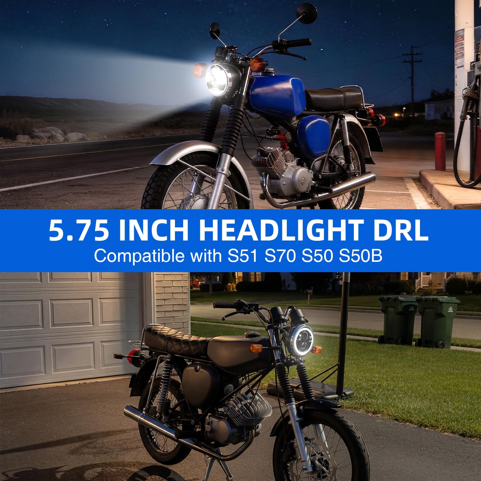 DREAMIZER 5,75" Motorrad Scheinwerfer E-geprüft Runder mit DRL Hi/Lo Abblendlicht Kompatibel mit Simson S50, S51, S70,S50B