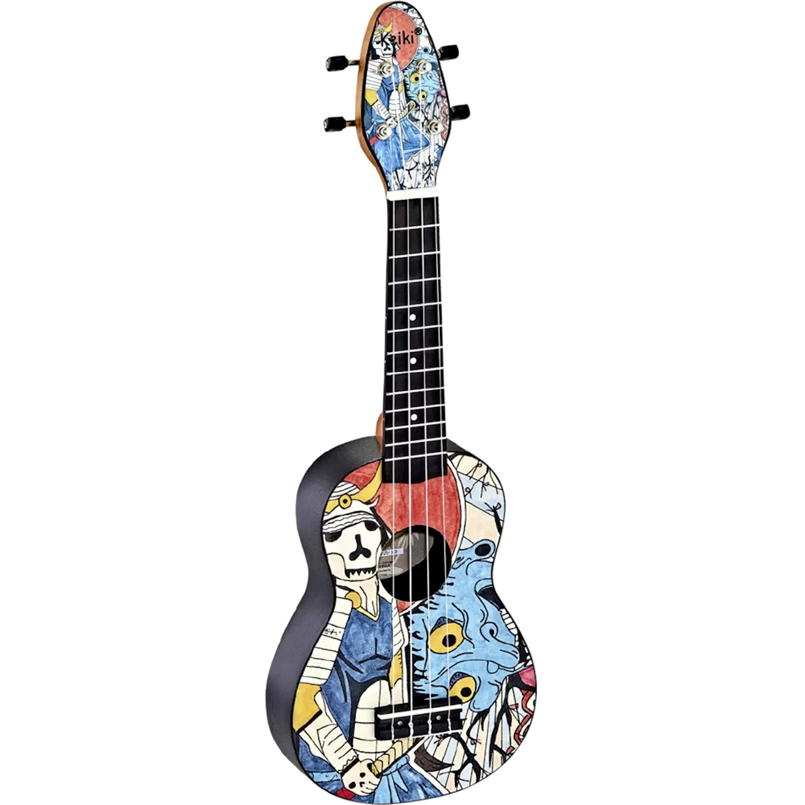 Ortega Guitars Ukulélé Soprano coloré - Keiki K2 - Kit de démarrage incluant Accordeur, Courroie, 5 Médiators Medium et Sac à cordon - samurai (K2-SR)