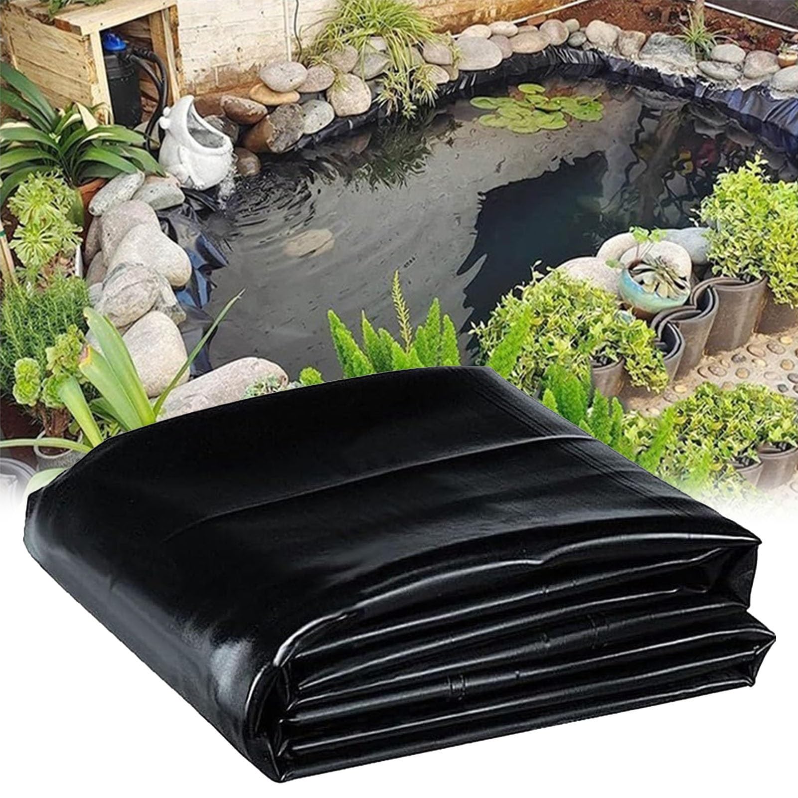 Fodera per laghetto nera flessibile Sottostrato in gomma HDPE 1x6m 3x2m 4x8m 6x9m, Fodere per laghetto preformate per piscine per pesci e Membrana per laghetti da giardino Telo impermeabile(5x7m)