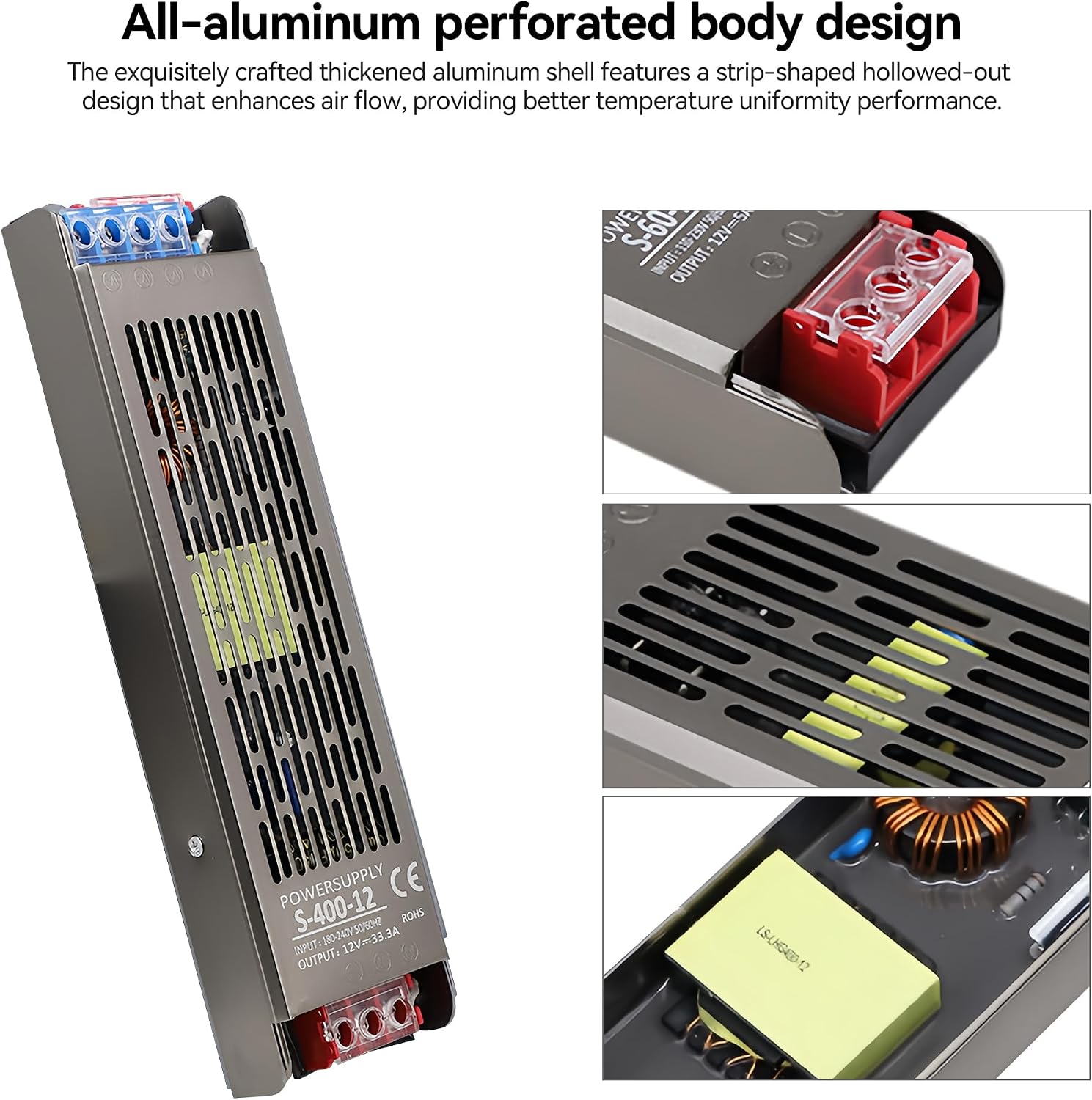 LED Power Supply Adapter,12V 200W LED Driver Slim Led Transformer,AC to 12V DC 16.5A Low Voltage,Use Dust-Proof and Moisture-Proof Technology,for LED Light Strips (Black)