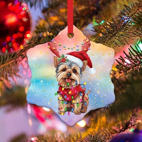 Miniatura 1 de WoGuangis Adorno de regalo para dueño de mascotas para árbol de Navidad, Yorkshire Terrier, cuernos de Navidad, regalo festivo, adorno de árbol de