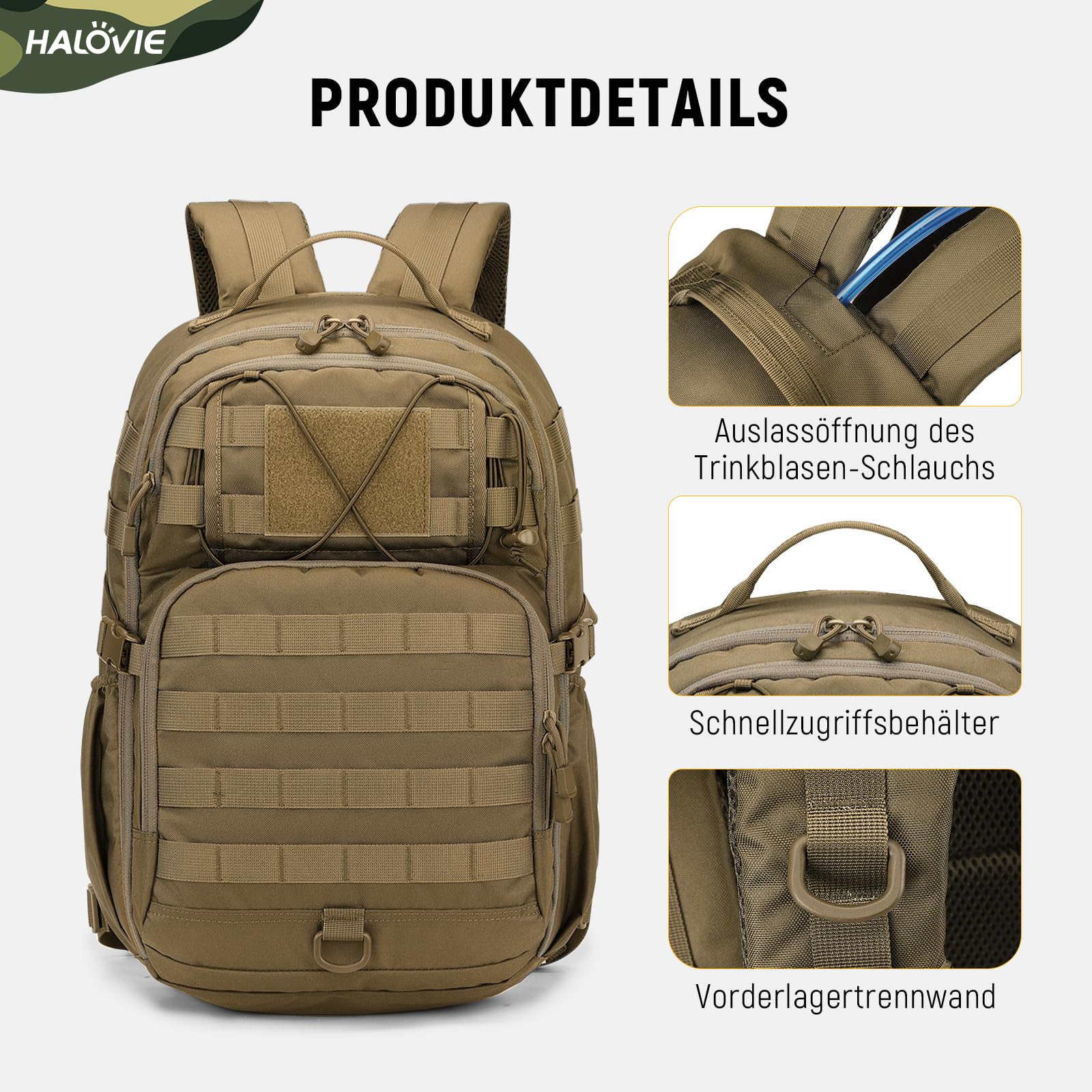 HALOVIE Wanderrucksack 30L Rucksack mit MOLLE-System