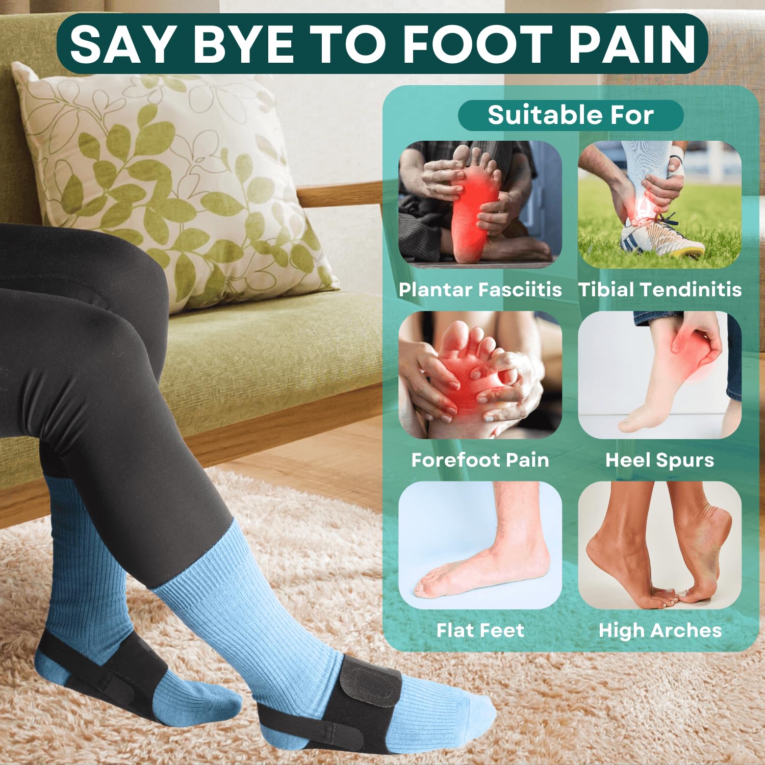 Arch Support Brace, for Plantar Fasciitis Relief, Arch Supports Sleeve, w/Removable Foot Pads, Arch Support Bands with Inserts, Non Slip Archs Strap for High Archs, Fallen Arch - Image 4