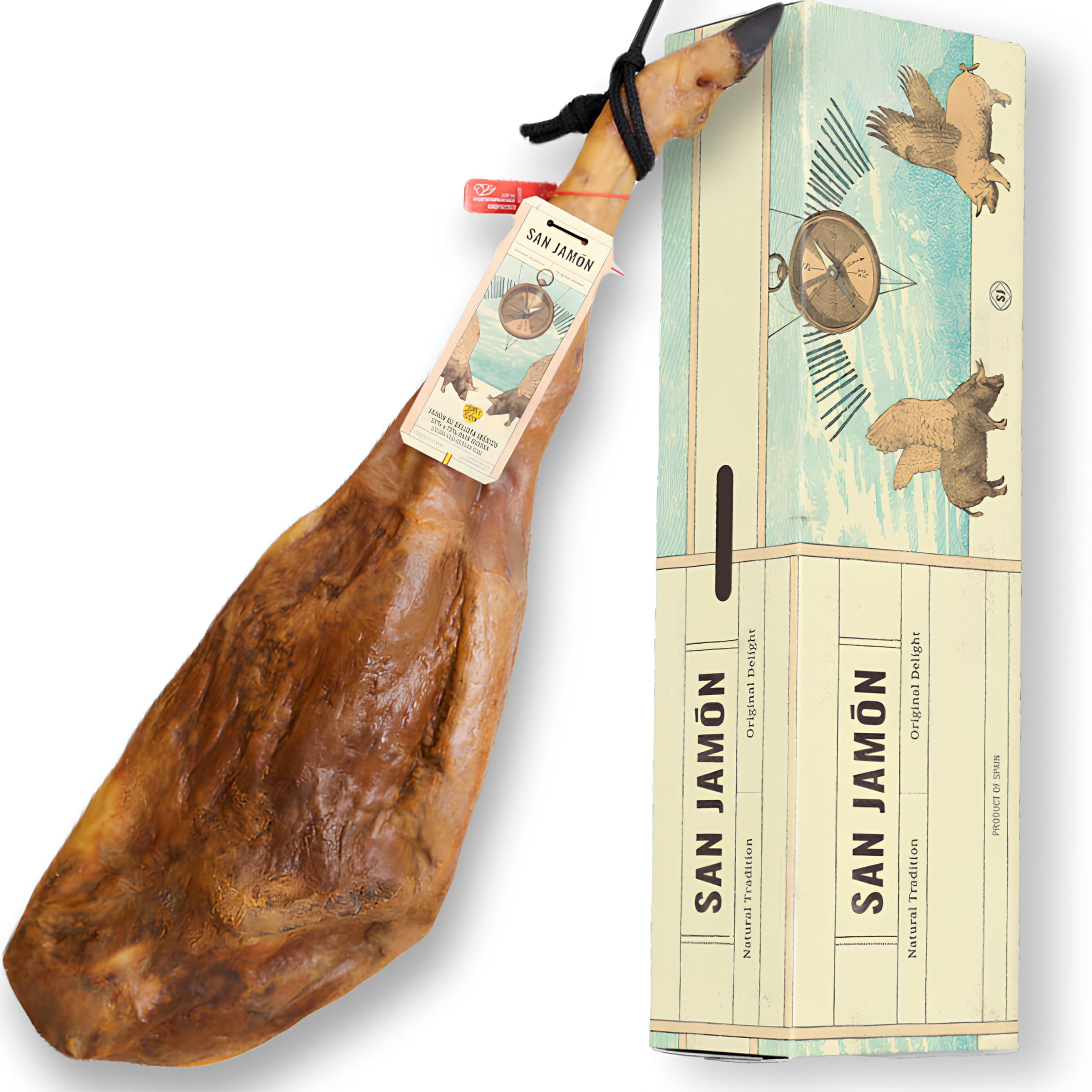 SAN JAMÓN. Jamón Ibérico de Bellota 50% Raza Ibérica. Pata de Jamón Etiqueta Roja de 8,5-9 kilos de Elaboración Artesanal con una Curación Mínima Garantizada de 36 Meses en Secadero Natural.