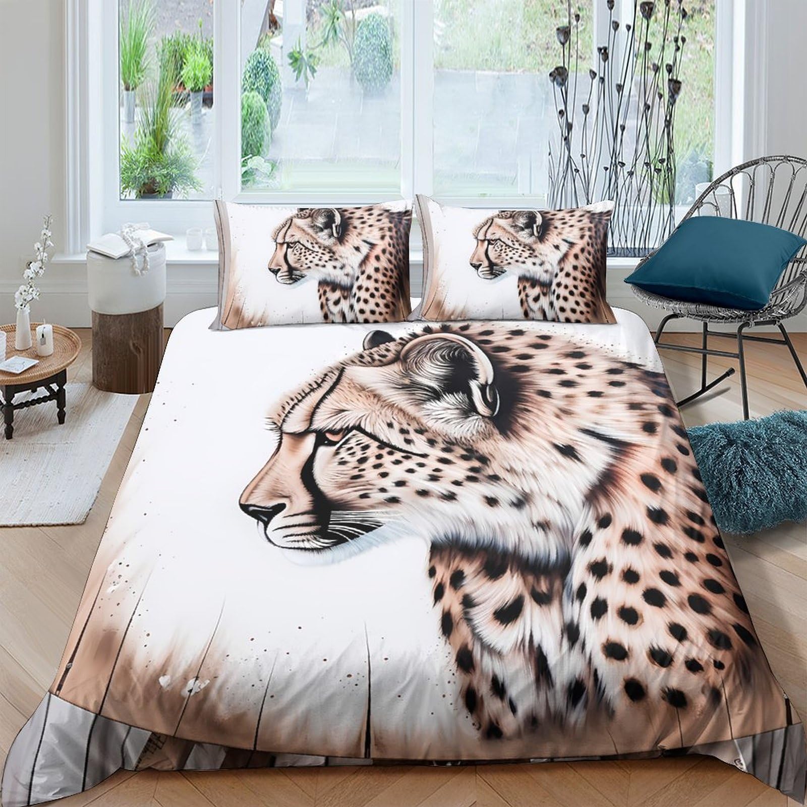 Ctjqhvkz Style-3 3D Printed Cheetah Animal Pattern Fitted Sheet Microfiber Soft Breathable Jungle Wildlife Mattress Cover For Bedroom Decor Single（135X200cm）