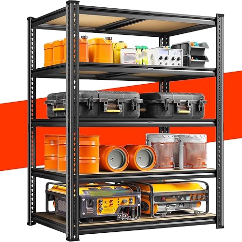 Miniatura 10 de REIBII Estantes de almacenamiento de 1600 libras, estantería de metal resistente, estantes de garaje de 5 niveles, estante de metal ajustable para