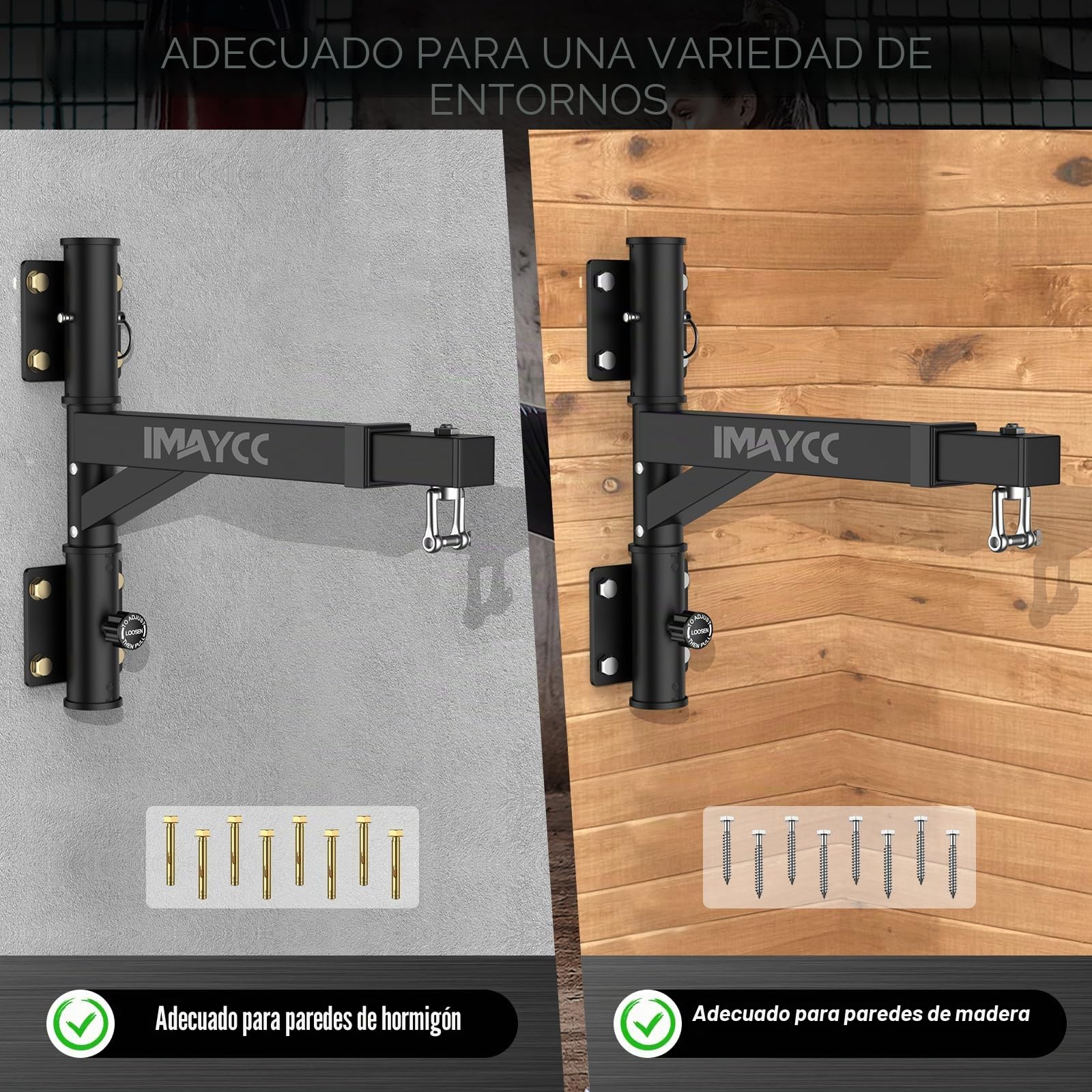 IMAYCC Soporte Saco Boxeo, Soporte Ajustable para Saco de Boxeo con Rotación de 180°, Espacio Eficiente, Interior t Exterior, Artes Marciales Mixtas Etc