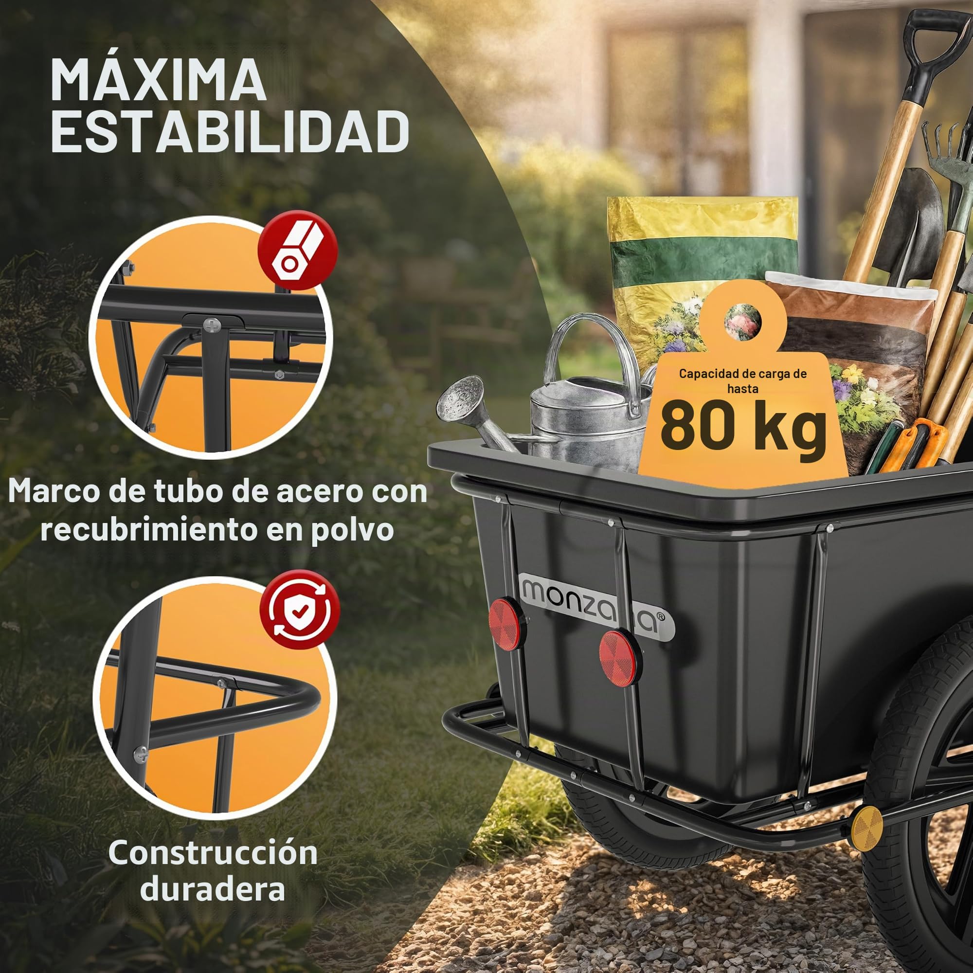 MONZANA® Remolque para Bicicleta 90L Carga 80Kg Incl.Acoplamiento Cesta extraíble Bici Lona Equipaje Compras