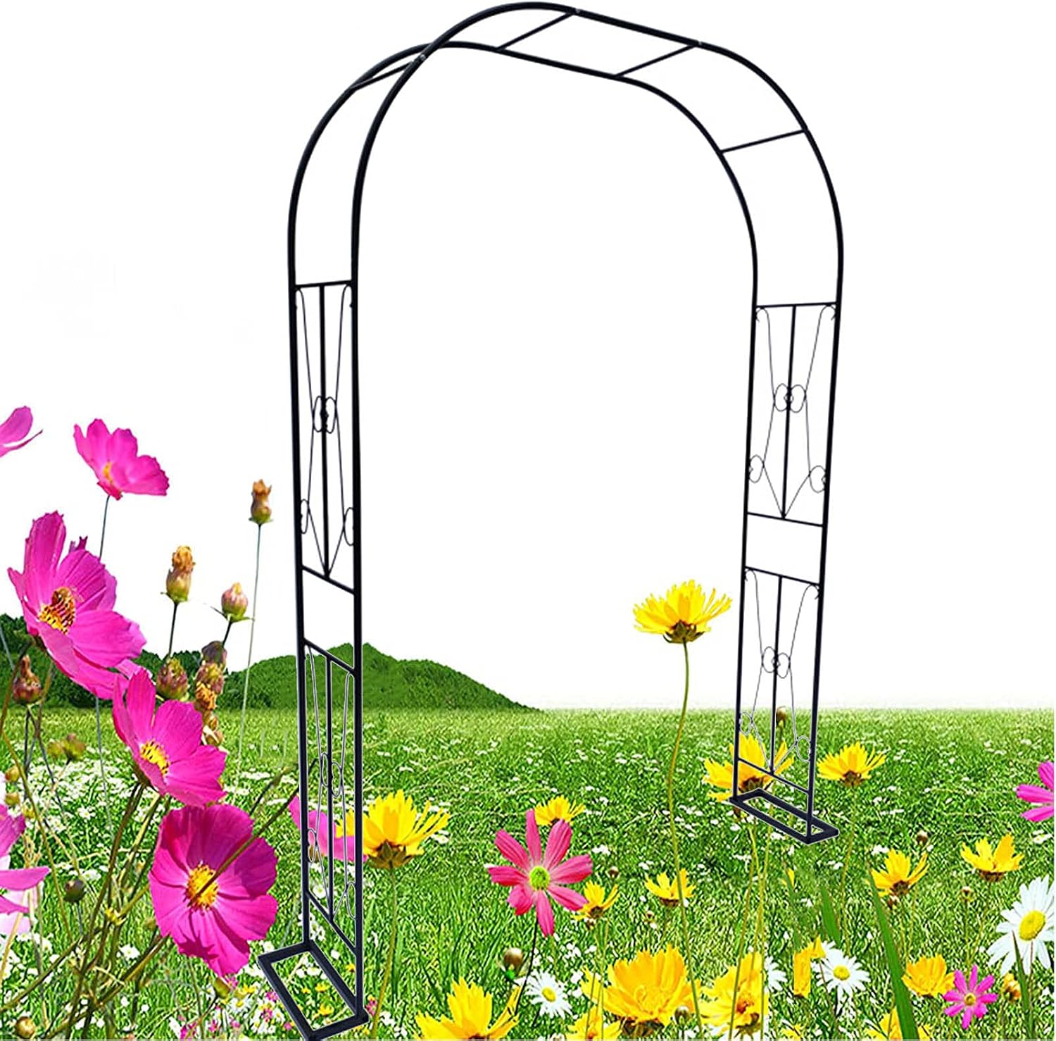 Metal Garden Arch Arbor Outdoor Metal Garden Arch Heavy Duty Wedding Arch Pergola Arbor, 7.9 Ft,Black-2.8x2.4M(110x94in),Black-2.8x2.4M(110x94in)