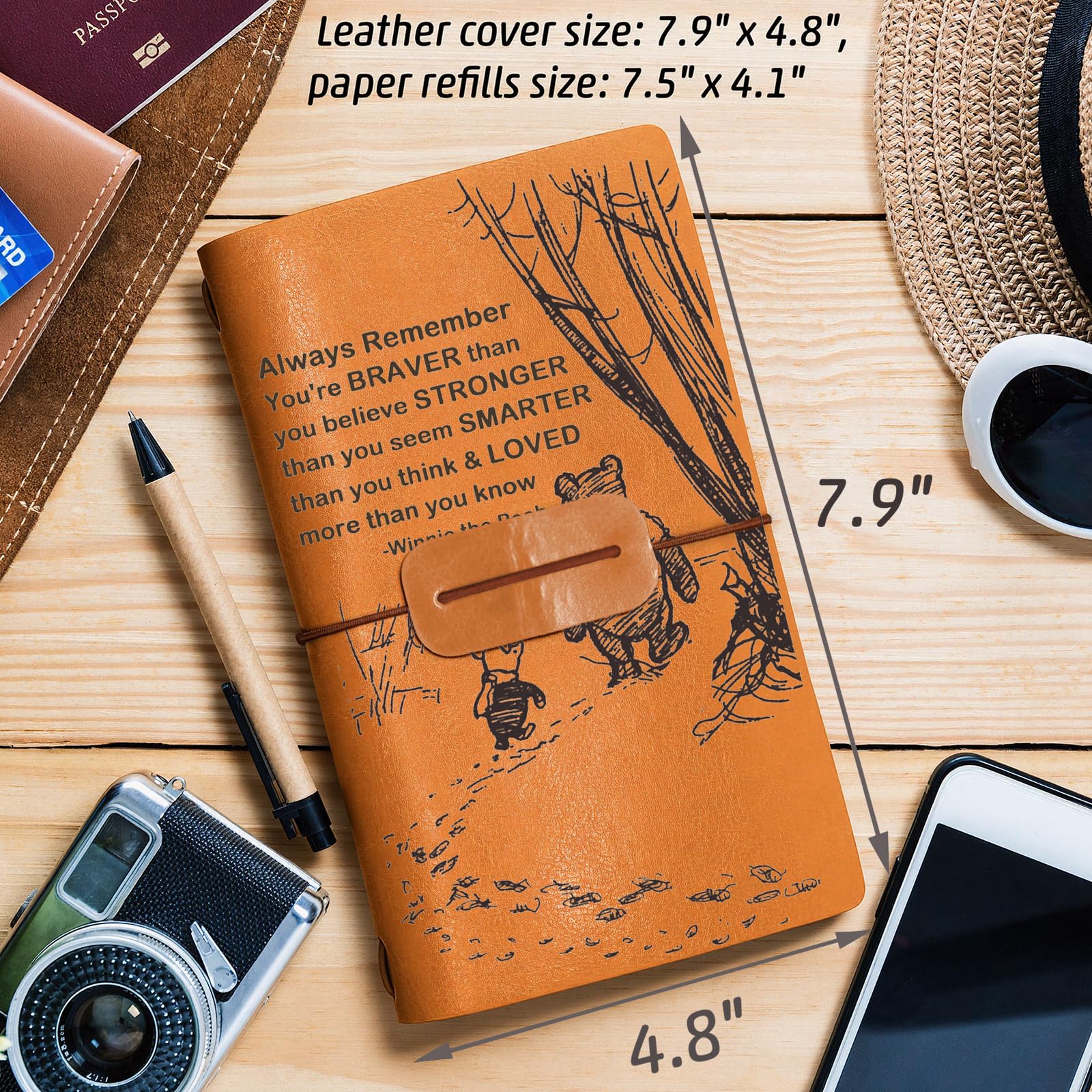 Skórzany dziennik dla córki syna od mamy taty – Always Remember You Are Braver Travel Photo Diary Notebook-Inspirujący notatnik prezentowy dla dzieci, nastolatków, ukończenie szkoły, prezent