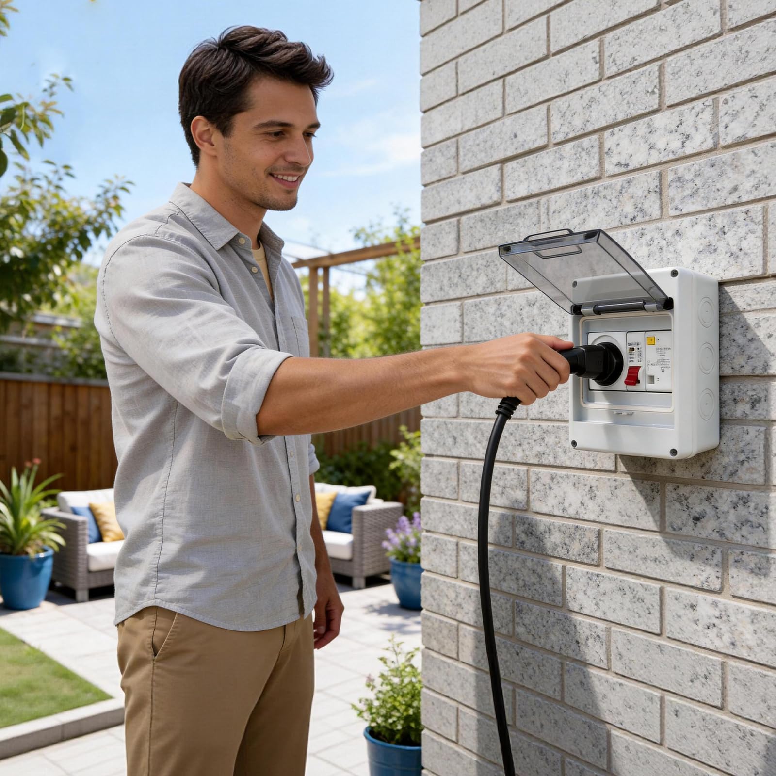 Scatola presa, con interruttore differenziale (FI), presa Schuko, 16A 250V, montaggio a parete e a superficie, distribuzione elettrica sicura per uso domestico e piccoli spazi esterni