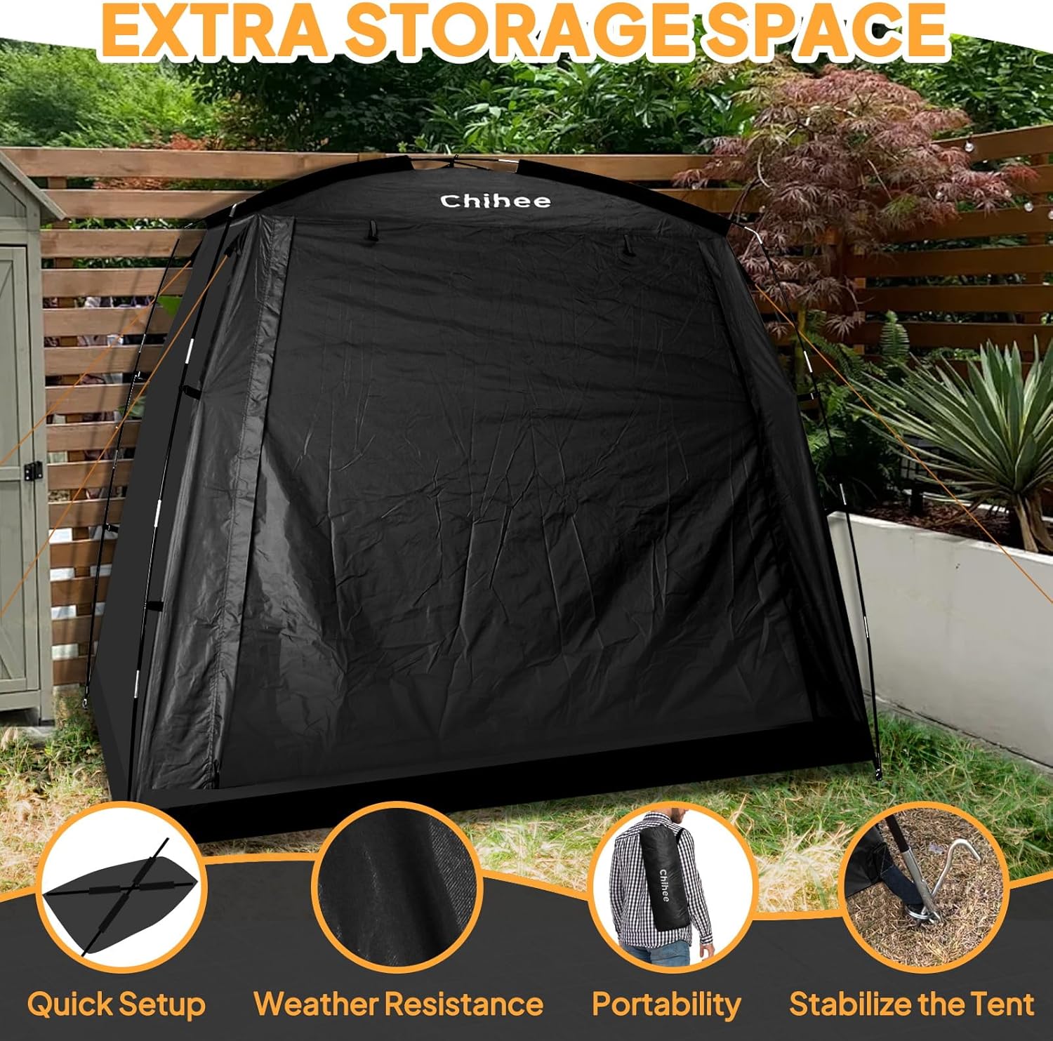 Chihee Bike Covers Shelter Bicycle Storage Sheds Travel Bike Tent Portable Waterproof Bicycle Cover for 2-3 Bikes 2 Doors Outdoor Storage for Motorcycle Garden Tools Lawn Mower All Seasons Easy Setup