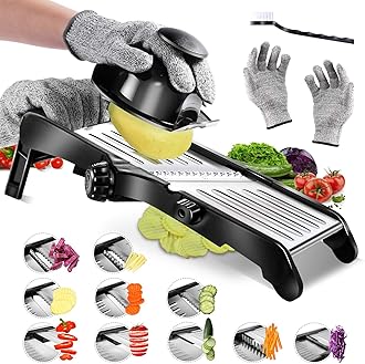 Masthome Mandoline Food Slicer, Adjustable Stainless Steel Vegetable Slicer for Cheese, Zucchini, Carrots, Fruits, Vegetable Chopper with Cleaning Brush and Gloves
