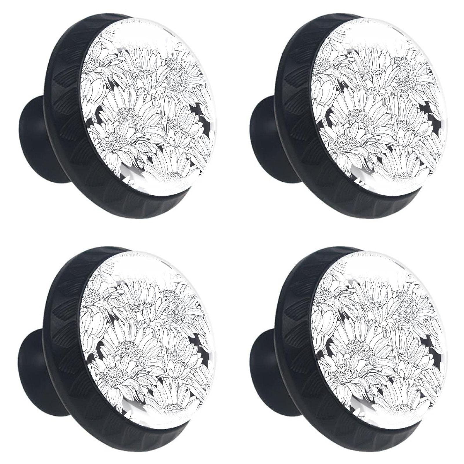 Set 4 Pomelli Rotondi Vintage Con Motivo Botanico Per Cassetti, Armadi E Mobili - Stile Fiori E Libri Antichi