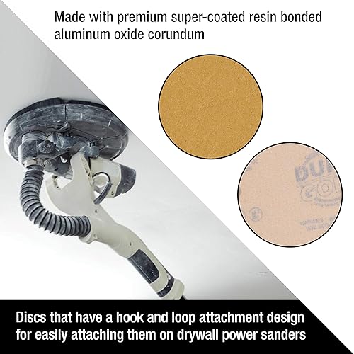 Miniatura 5 de Dura-Gold Discos de lijado de paneles de yeso prémium de 9 pulgadas, grano 60 (caja de 8), discos de papel de lija de alto rendimiento con soporte