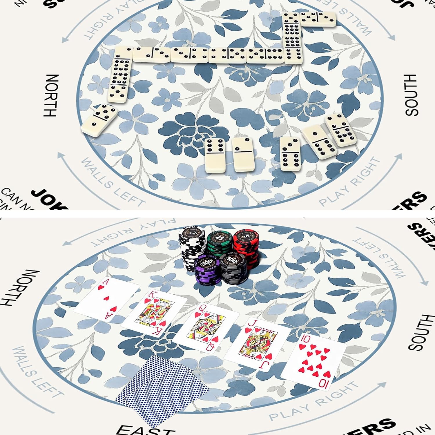 Flowers Mahjong Mat (32"x32") Noise Reduction Non-Slip with Playing Instructions for Learning, American Mahjong Mat for Table with Carrying Bag for Mahjong, Poker, Board Games and Cards