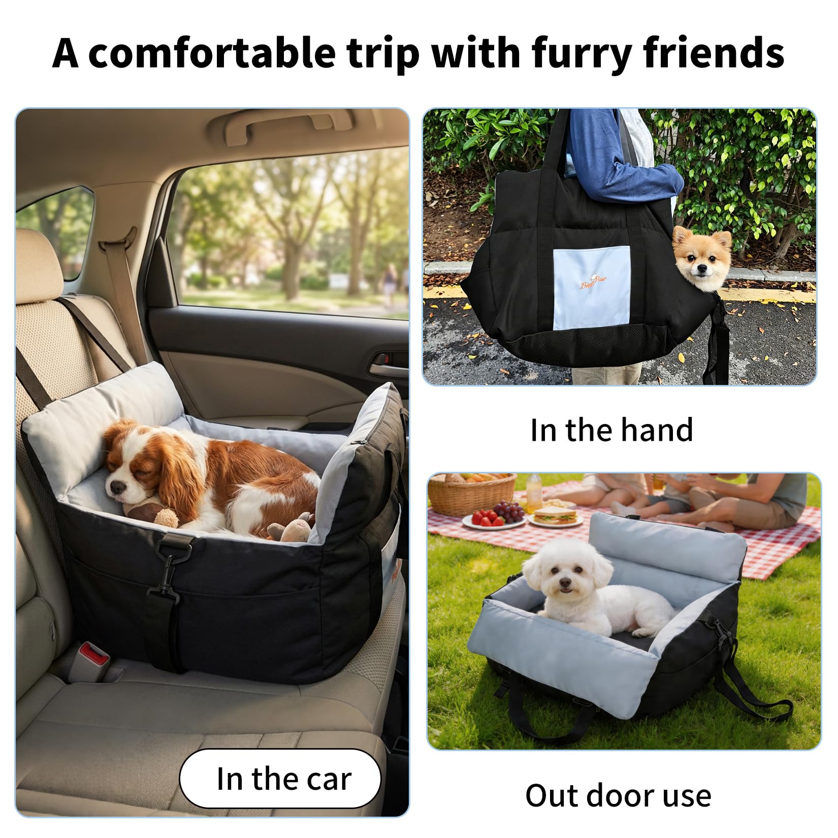 BingoPaw Siege Auto Chien Voiture: Panier Voiture Portable pour Chiens de Petite à Moyenne Taille avec Détachable et Lavable Coussin, Noir