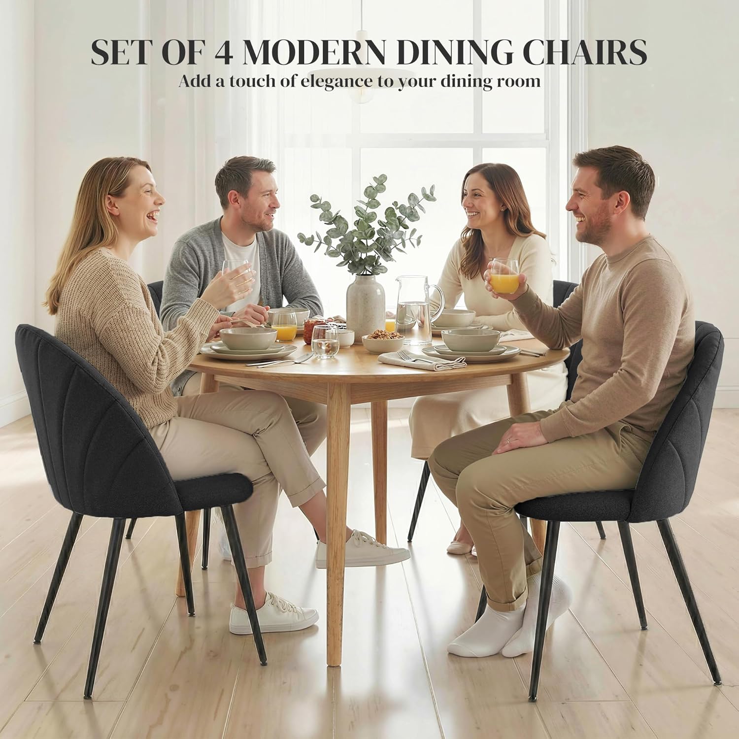 Explodoval view of a HOMCOM dining chair showing individual components like the seat, backrest, and legs, along with hardware.