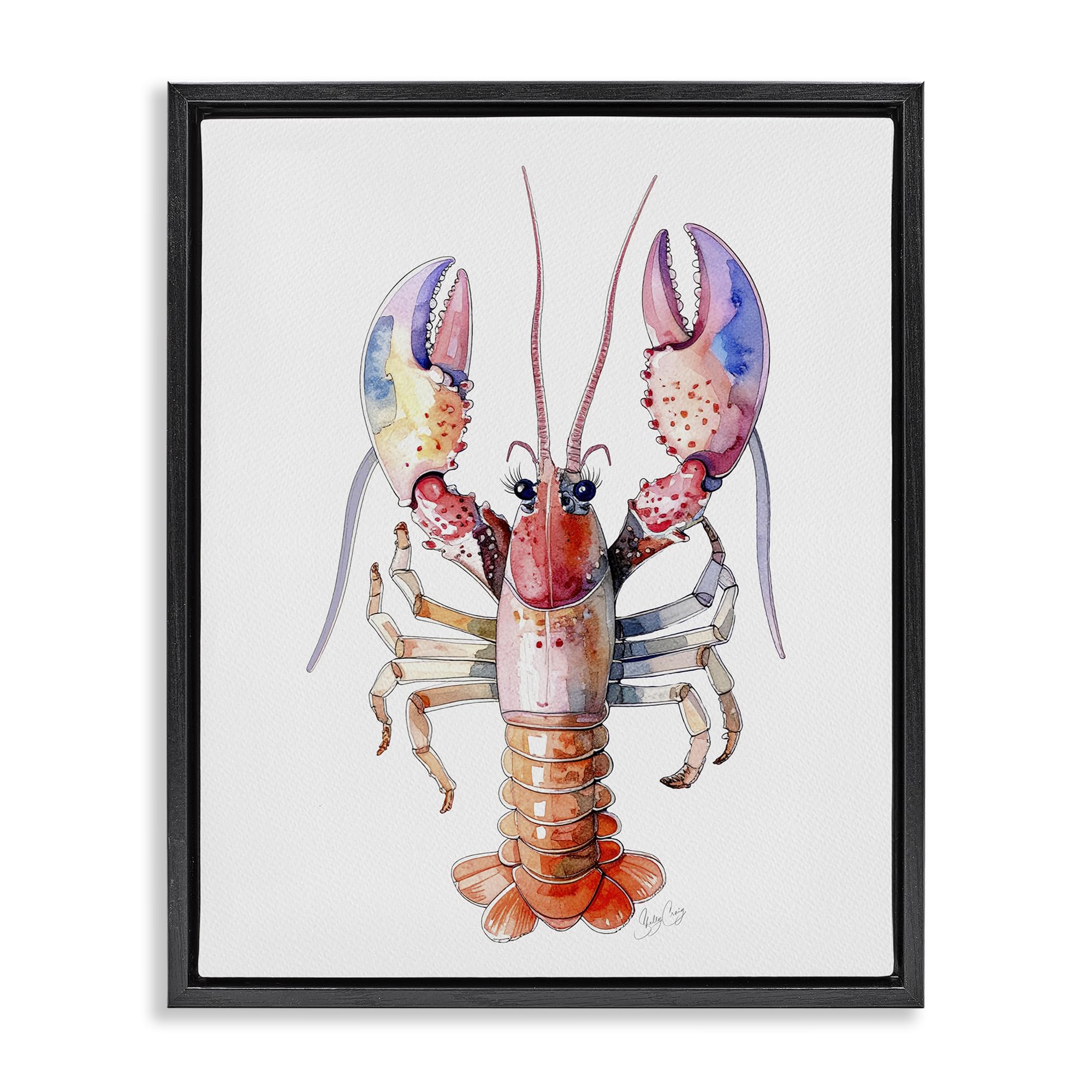 Stupell Industries Coral Claw Lobster Illustration 'Coral Claw Lobster', Floating Frame Canvas Art, Black, 25 X 31 Inches, Easy To Hang And Sturdy, Made In Usa, By Shelly Craig