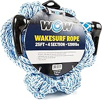 Vista 2 de WOW Sports Cuerda de remolque para wakeboard, esquí acuático y wakesurf, cuerda de 4 secciones, 25 pies