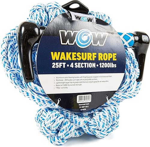 Miniatura 2 de WOW Sports Cuerda de remolque para wakeboard, esquí acuático y wakesurf, cuerda de 4 secciones, 25 pies