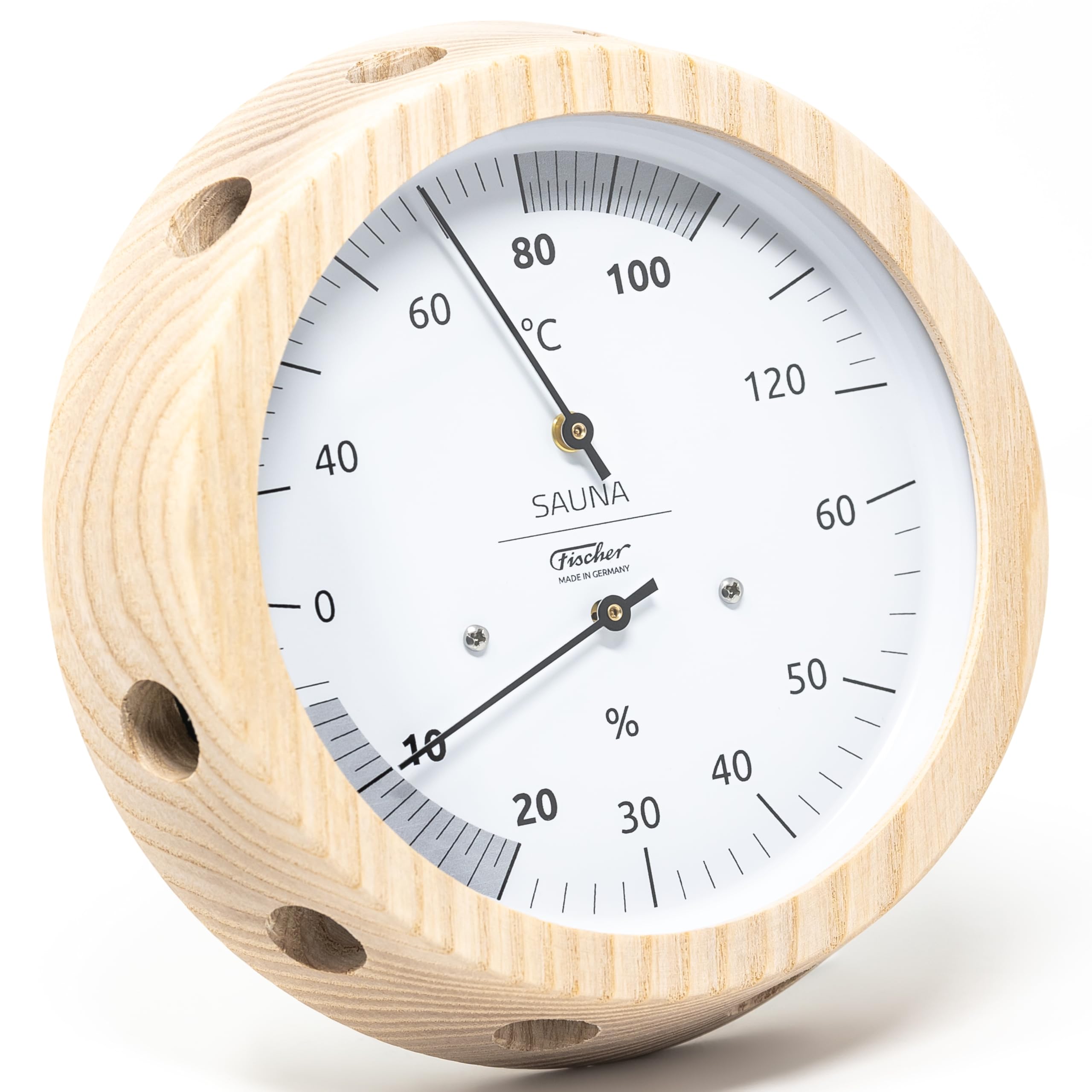 Fischer 5076.00 Sauna-Klimamesser - 155mm Haar-Hygrometer und Bimetall-Thermometer aus Esche Made in Germany