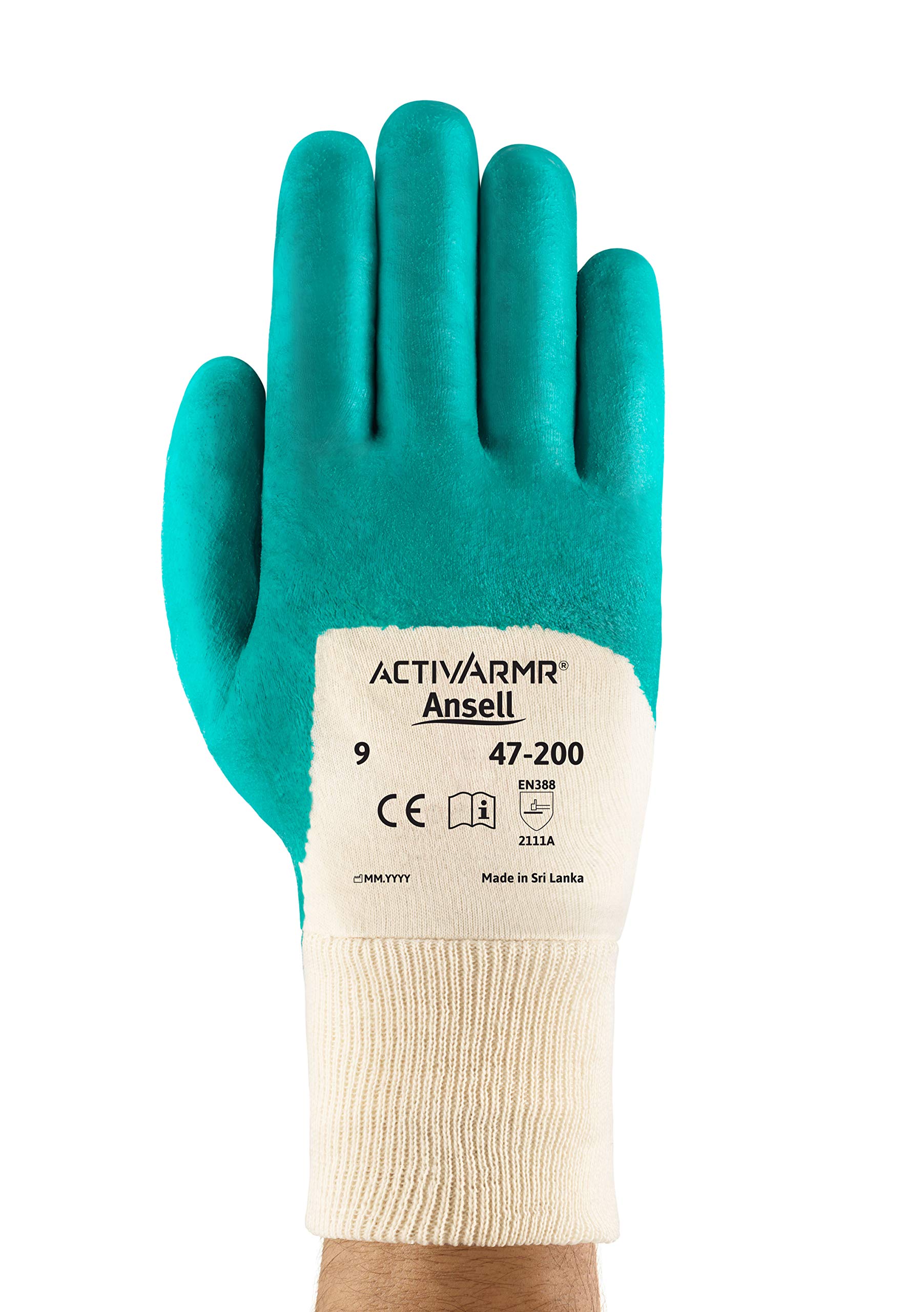 Ansell ActivArmr 47-200 Guantes de Trabajo, Extra-Resistente para Trabajos Pesadas, Resistencia a Cortes y Aceite, Revestimiento de Nitrilo sin Silicona, Talla S (12 Pares)