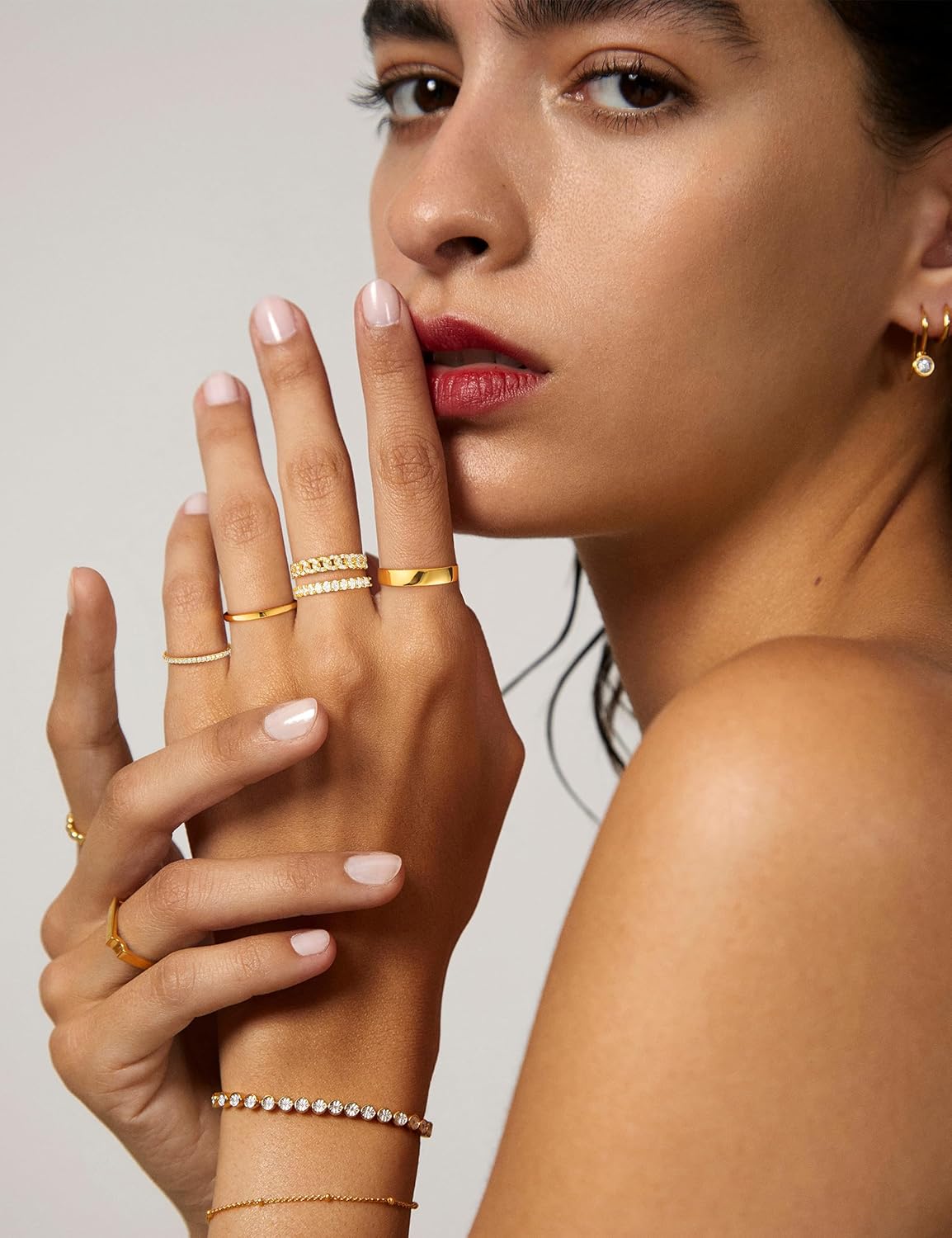 Stackable Gold Rings for Women Non Tarnish Wedding 14K Gold Plated Stacking Cubic Zirconia Thumb Ring Set Stack Engagement Eternity Dainty Bands Pinky Statement Promise Gold Jewelry Size 6-10 - Image 7