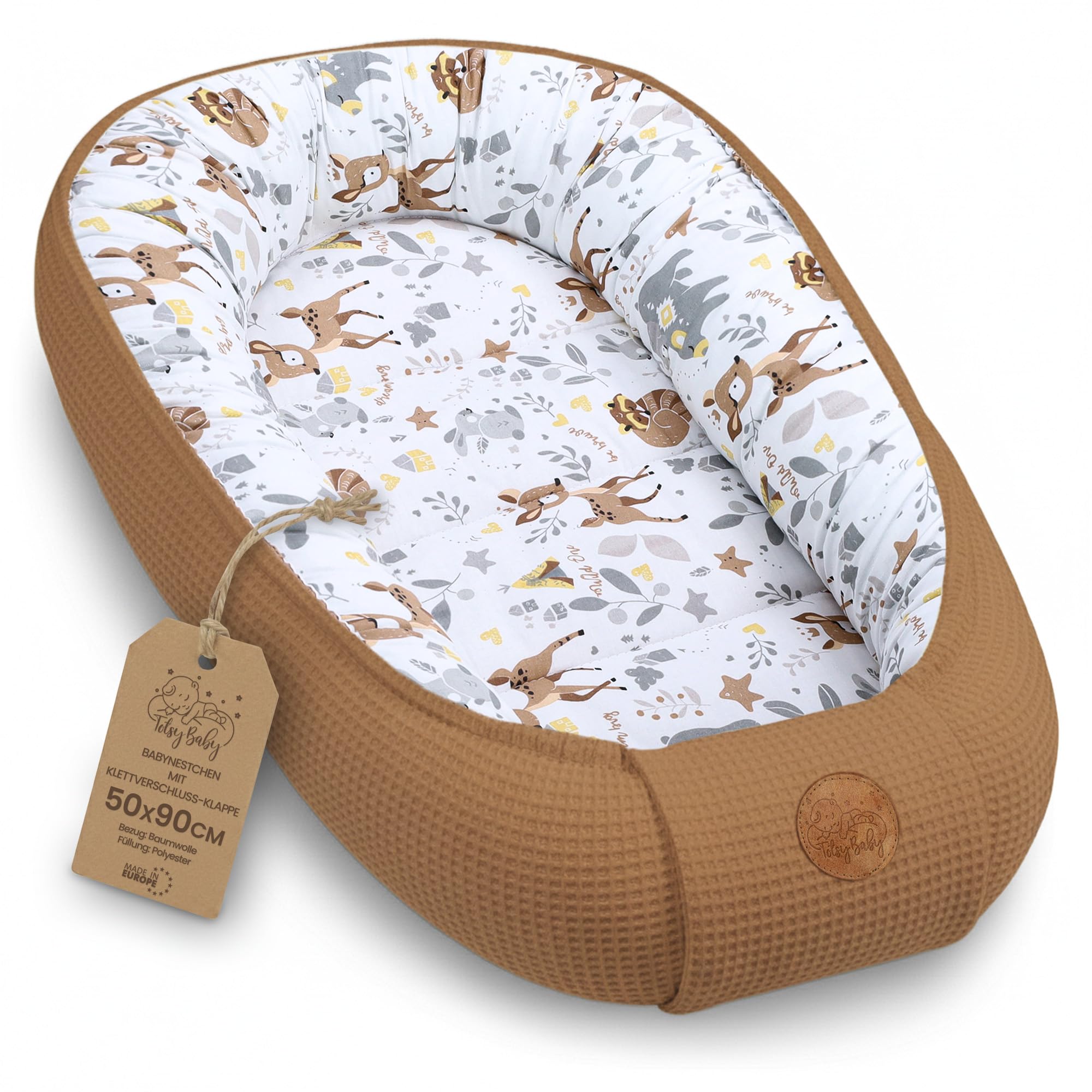 Nido per Lettino e Culla Neonato 50x90cm – Riduttore avvolgente in Cotone Nido d'Ape – Baby Nest morbido traspirante accogliente per Carrozzina Cameretta Viaggio Marrone Di Cervo