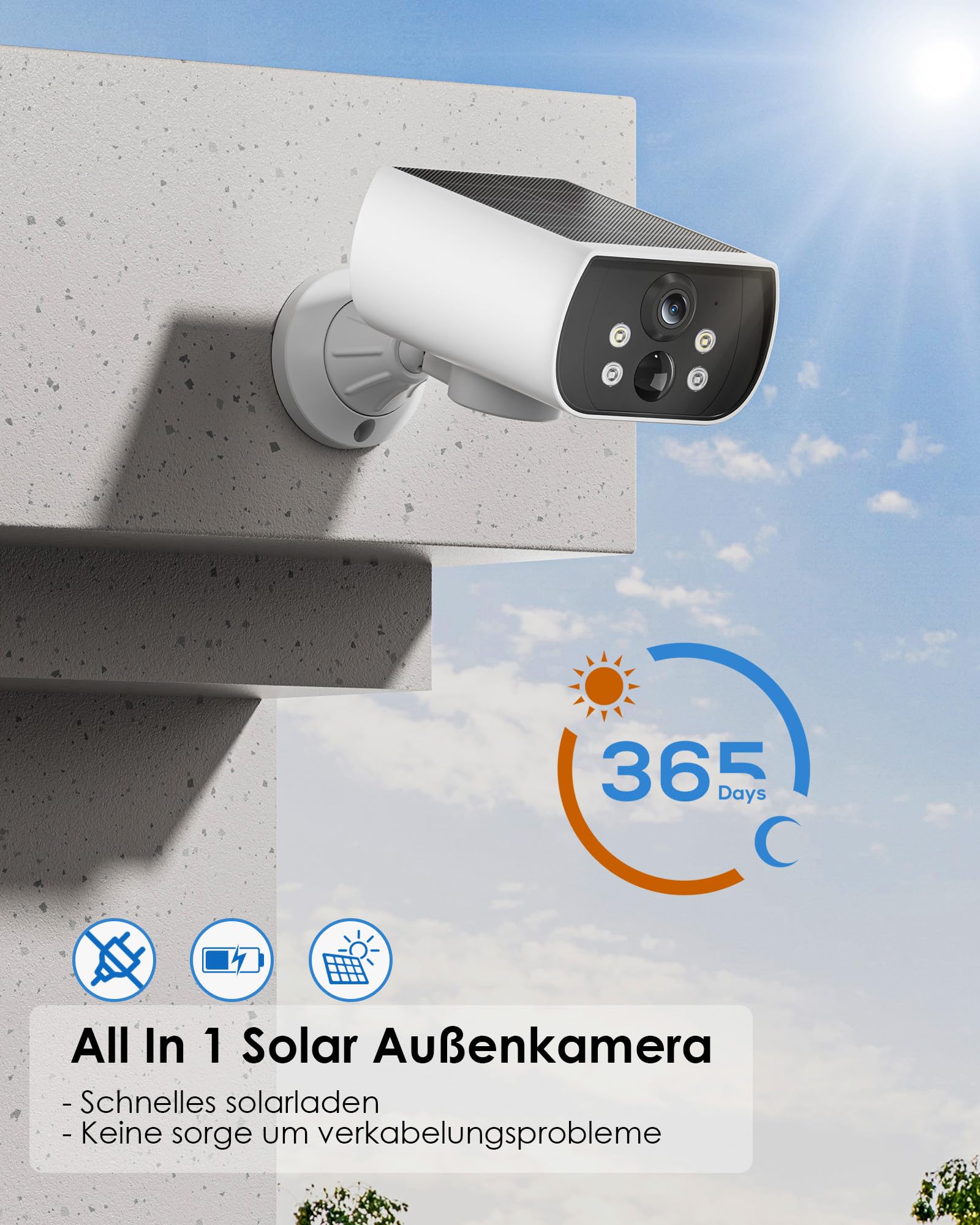 CZEview 3K 5MP Überwachungskamera Aussen Akku Solar, Magnetische Montage | 300° Schwenkfunktion Kabellose Solarkamera Außen, 2.4GHz WLAN, Bewegungserkennung, 2-Wege Audio, Farb-Nachtsicht, IP65