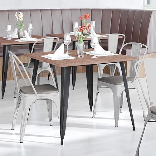 Miniatura 10 de BizChair Silla apilable de metal plateado de grado comercial para interiores y exteriores con asiento de madera de resina de poliéster gris