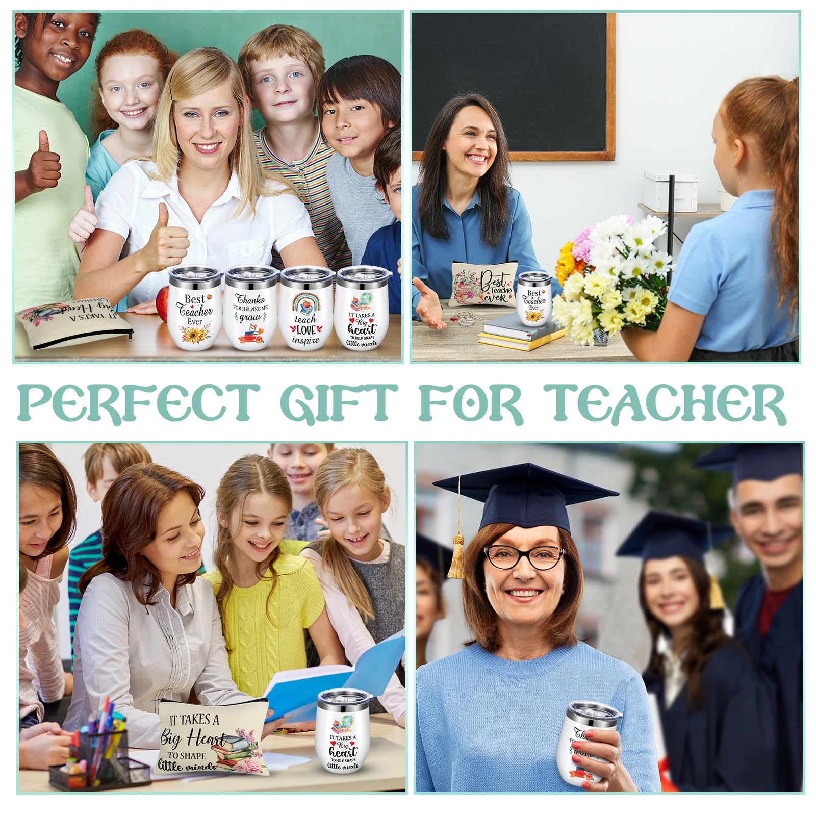 HOWAF Lehrer Geschenk-Set – 4 Make-up-Taschen + 12 Schlüsselanhänger, Dankeschön Für Lehrerinnen