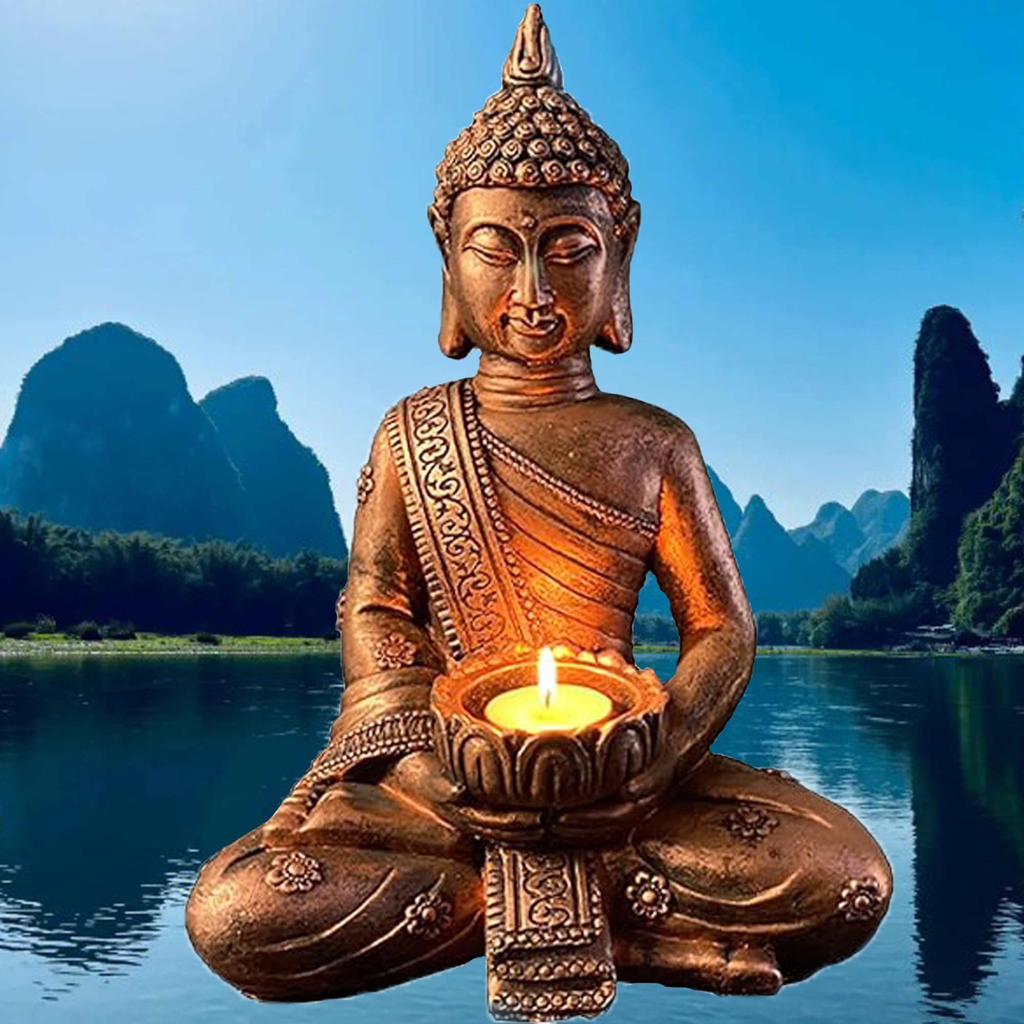 Aladeno Mini Monaco Statua di Buddha in arenaria Verde Statue di Buddha in arenaria Che pregano Sculture Buddha Decor Statue di Buddha per la casa per Acquario Acquario (Style 3